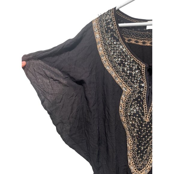 Miss June Paris Sequin Tunic Mini Dress S-XL Black Boho Y2K Embellished Smocke - Picture 11 of 16